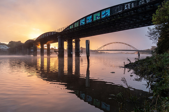 Railway bridge, upstream from Scotswood Bridge.